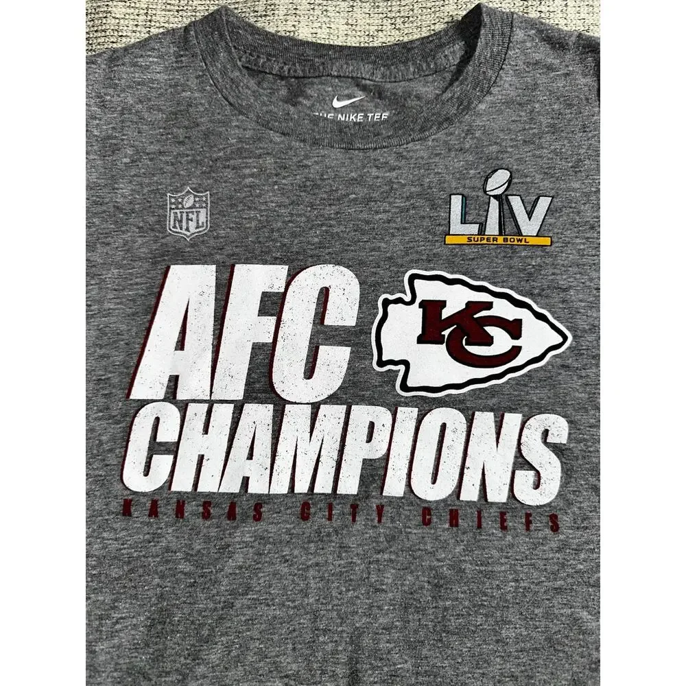 0062 Nike Kansas City Chiefs AFC Champions Super Bowl LIV T-Shirt Men’s Large Gr